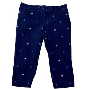 Talbots Embroidered Capri Pants Crab Lobster Blue Size Petite 12 Preppy Coastal